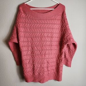 Soho NY&C Rose Pink Boatneck Cable Knit Lightweight Sweater-Size L